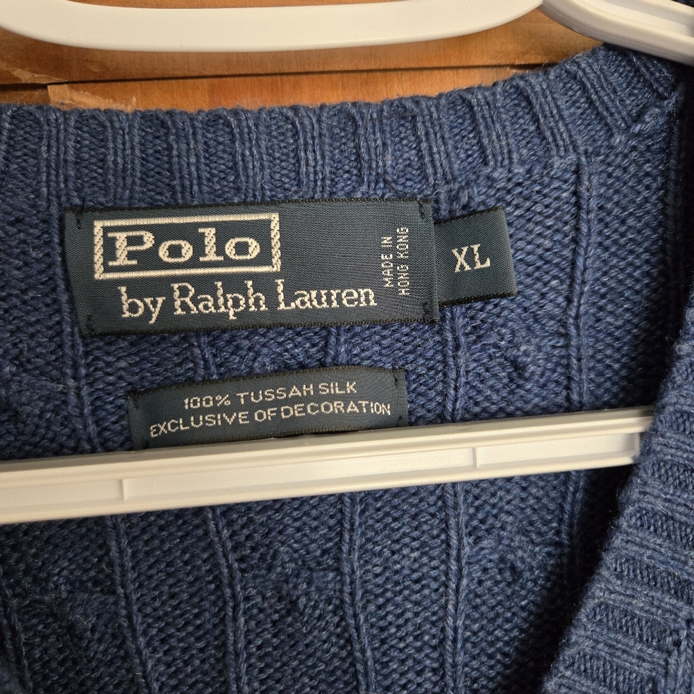 POLO Ralph Lauren 100% Tussah Silk Cable Knit Mens Sweater Sz XL Like New - Picture 3 of 8